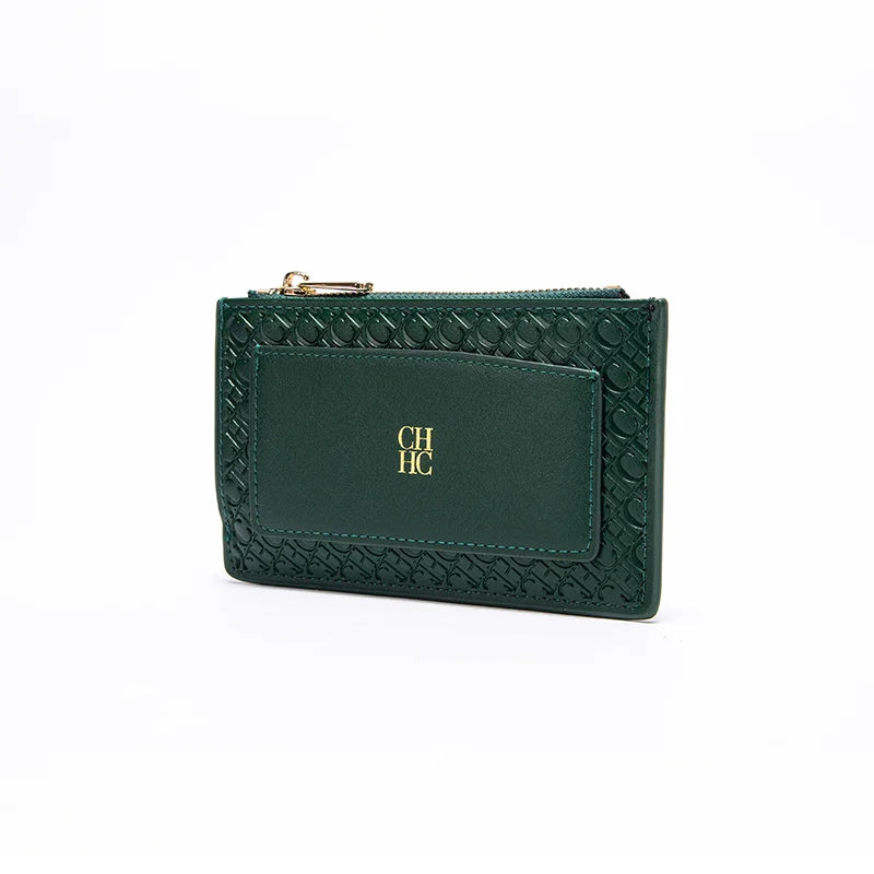 Embossed PU Leather Card Holder Zipper Coin Purse Slim