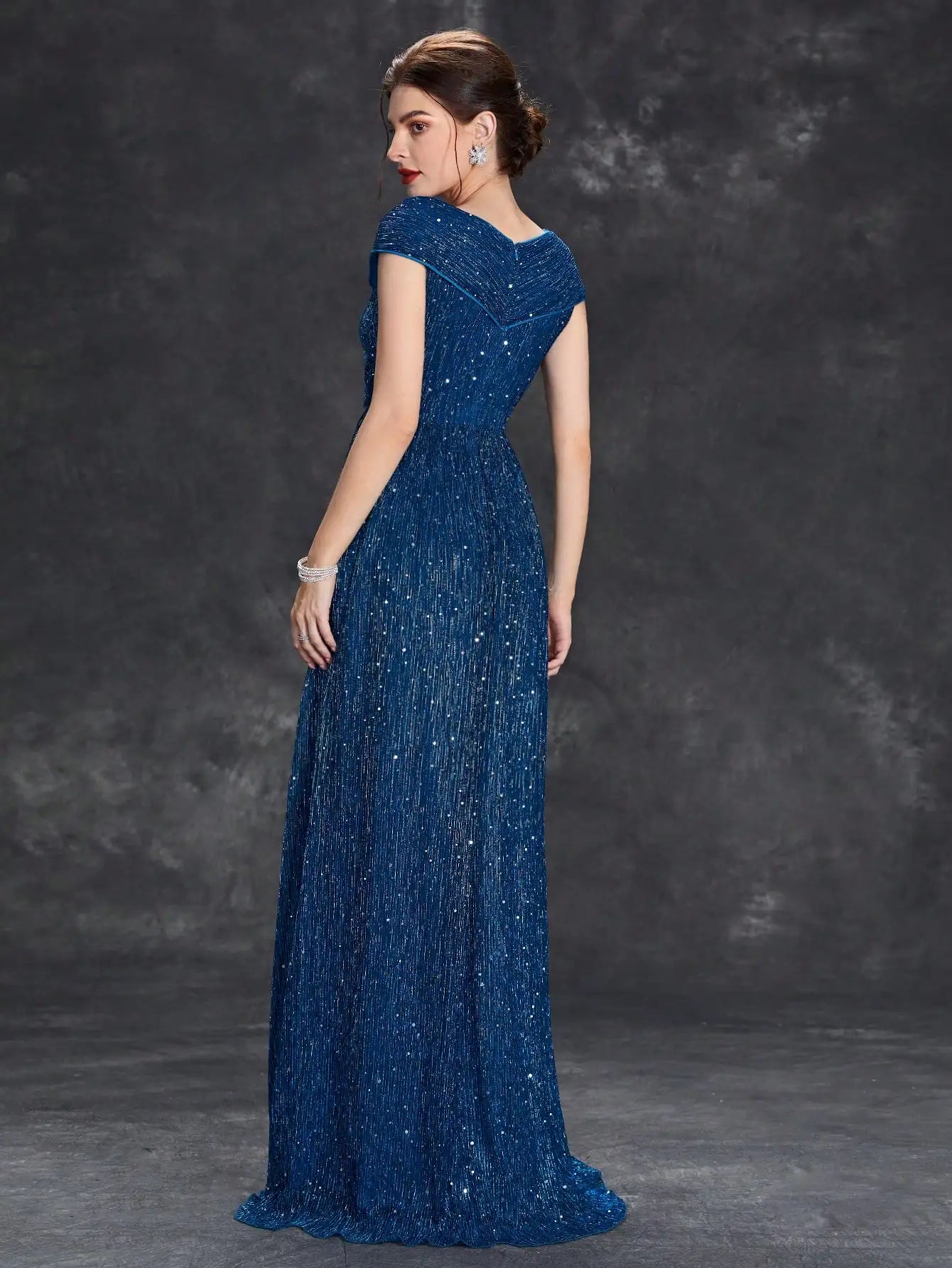 V-Neck Mesh Sleeve Ball Gown