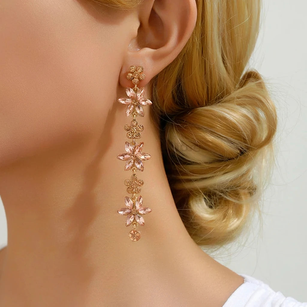Romantic Shiny Glass Flower Dangle Drop Earrings