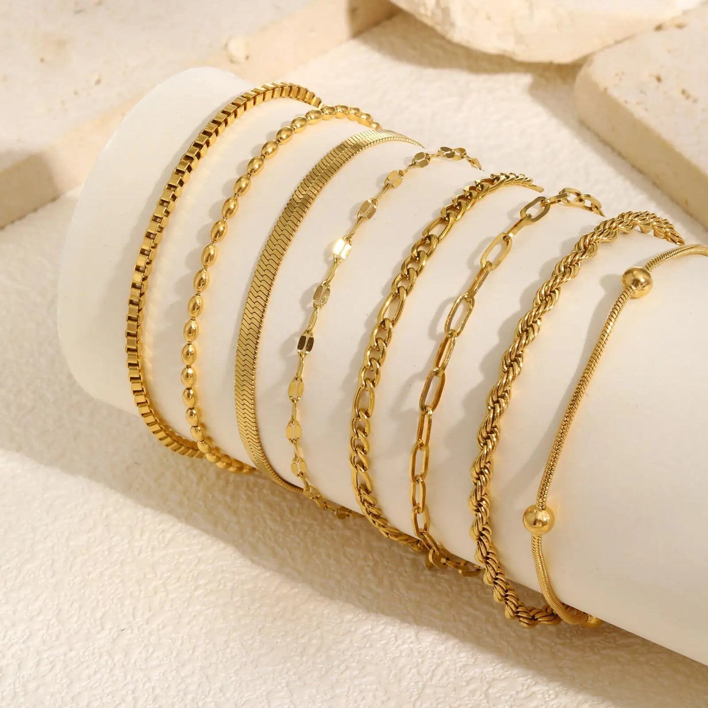 Non Tarnish Stainless Steel Bracelet Gold Plated Stackable, Thin