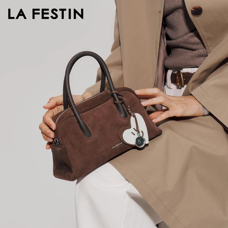 LA FESTIN Suede Boston Bag
