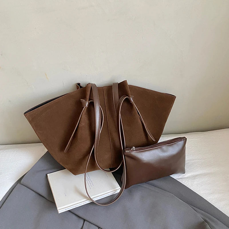 Suede Wing Tote Shoulder Bag