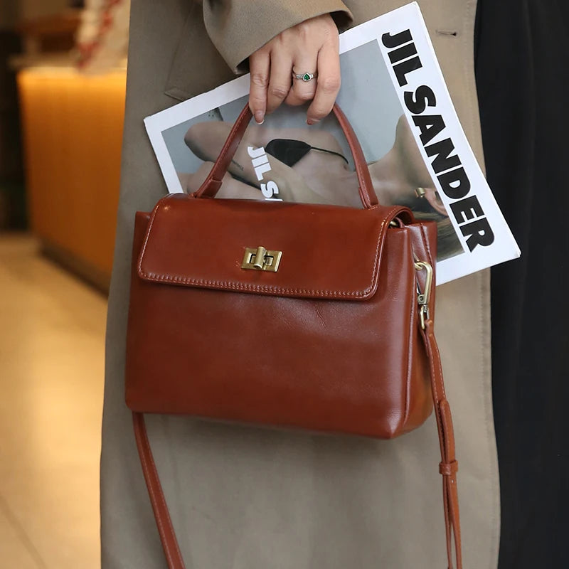 Genuine Leather Oil Wax Satchel Bag