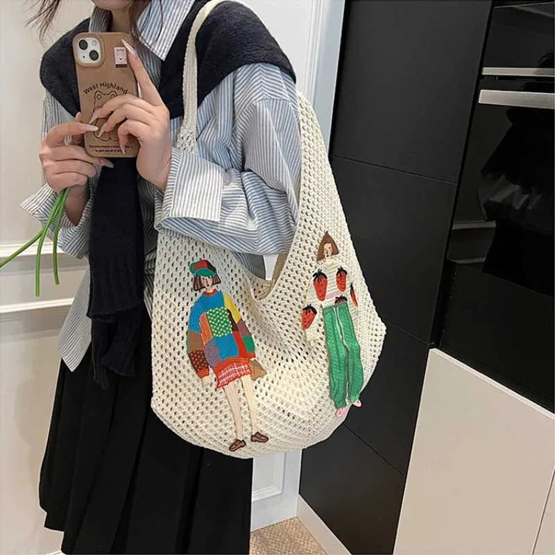 Lightweight woven shoulder bag for casual use.