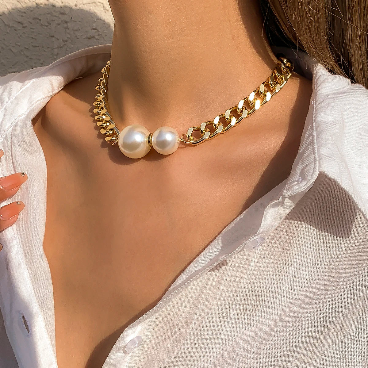 Vintage Pearl Cuban Chain Necklace