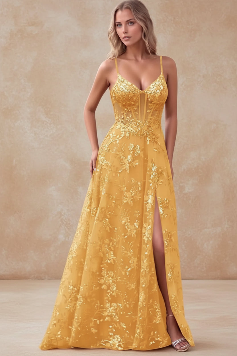 Spaghetti Strap Sequin Prom Dress