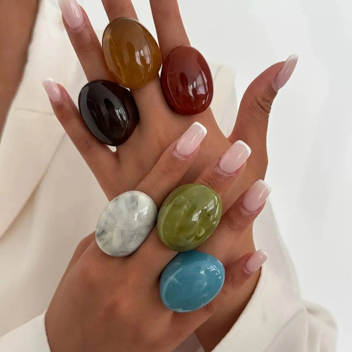 6 Styles Boho Geometric Big Resin Ring