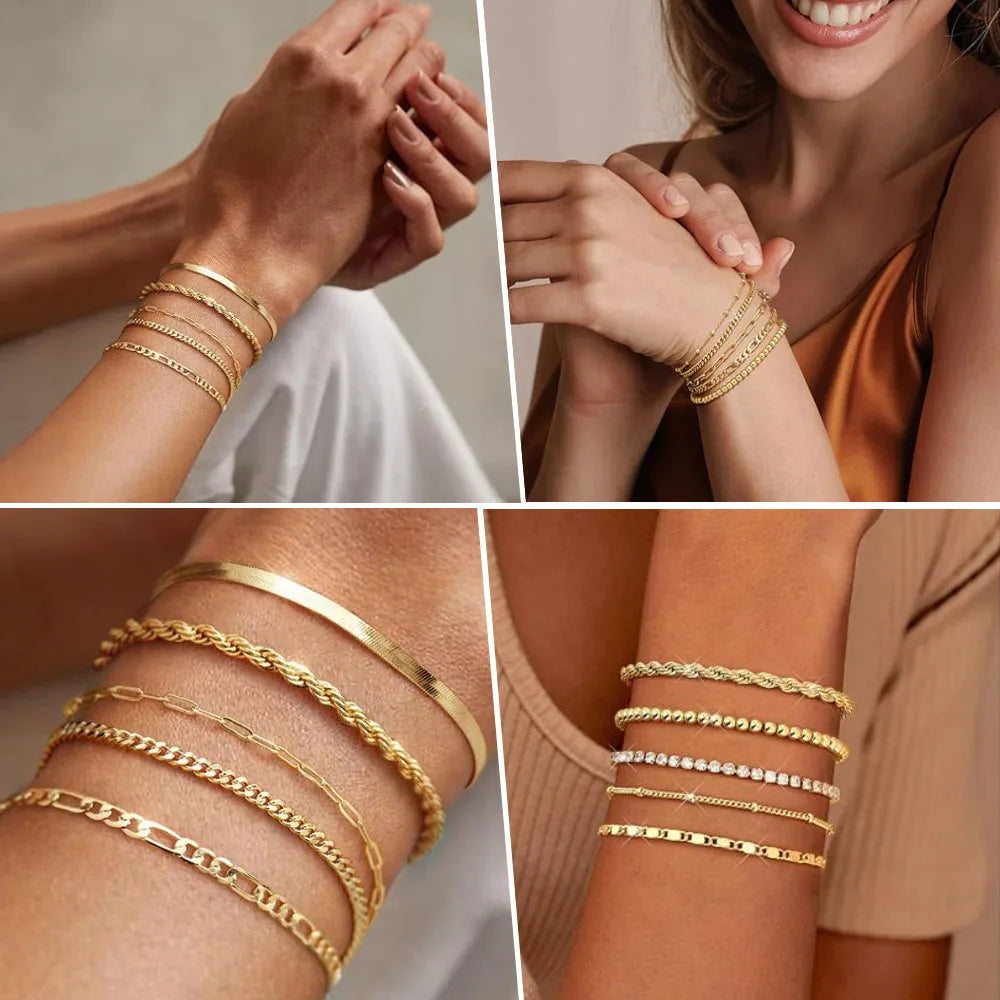Non Tarnish Stainless Steel Bracelet Gold Plated Stackable, Thin