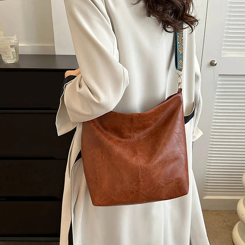 Wide Geometric Strap Shoulder Bag Large Capacity Crossbody Bags,Retro