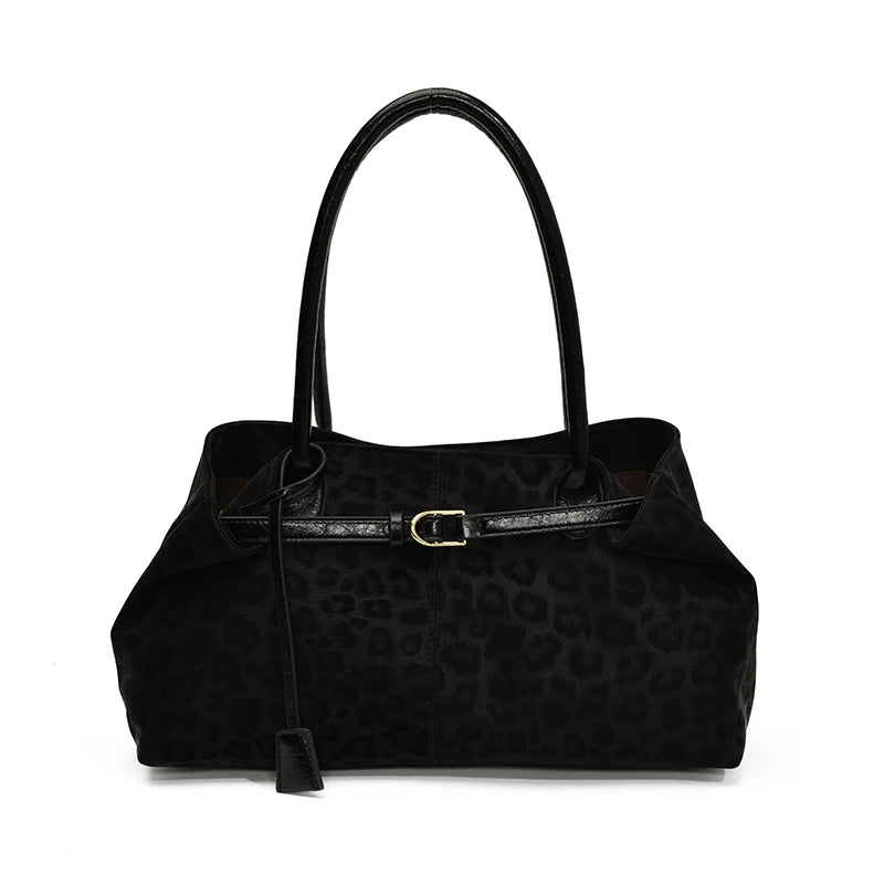 Leopard print PU leather tote bag.