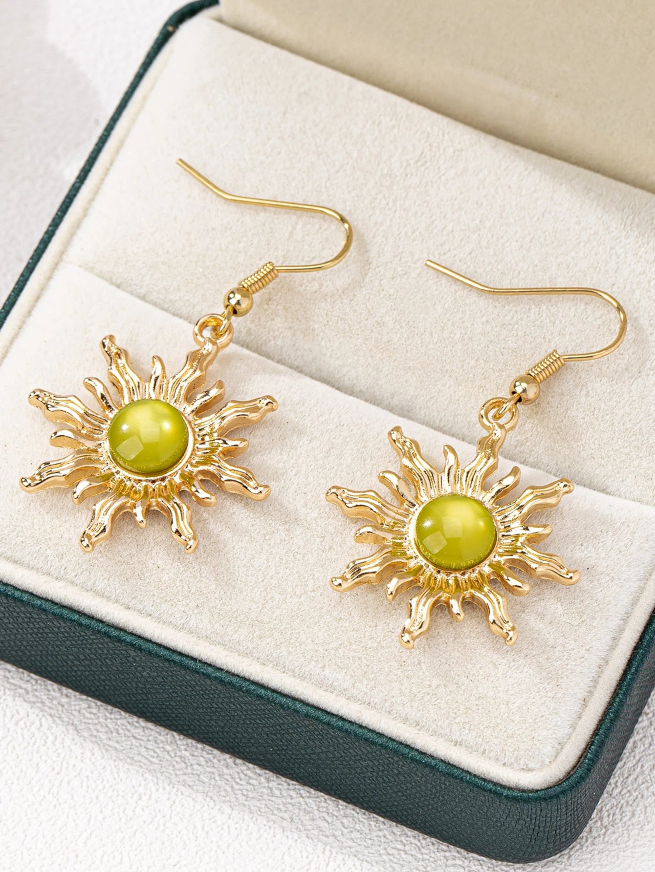 Bohemian Radiant Sun Hook Earrings, Wavy Edge Gold Sun
