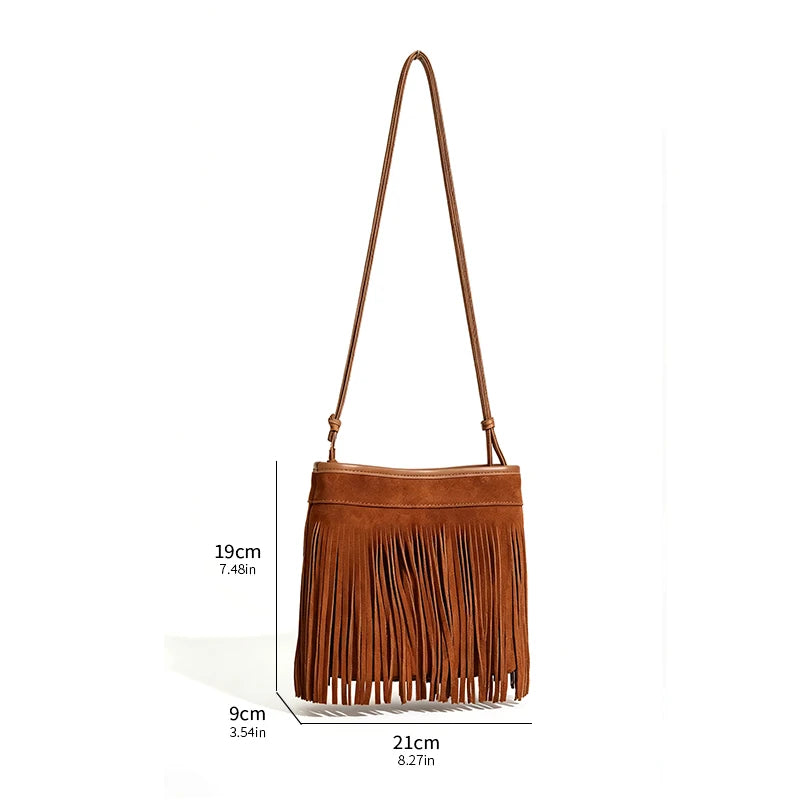 Suede Fringe Bucket Bag