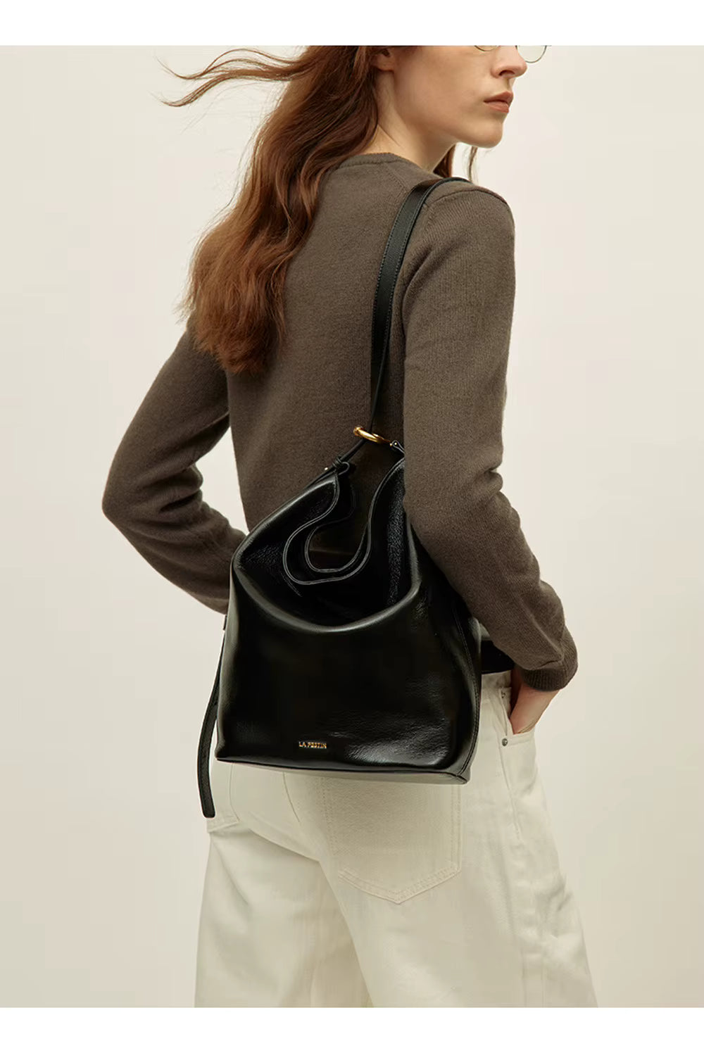 LA FESTIN Leather Bucket Crossbody Bag