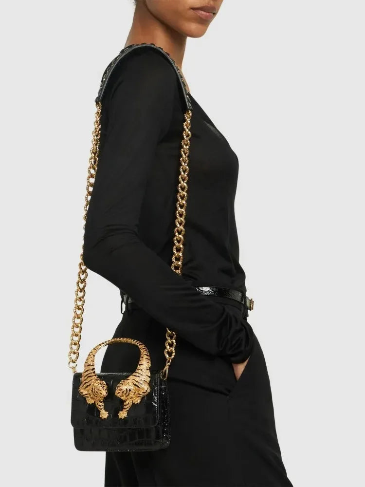Croc Embossed Crystal Shoulder Bag