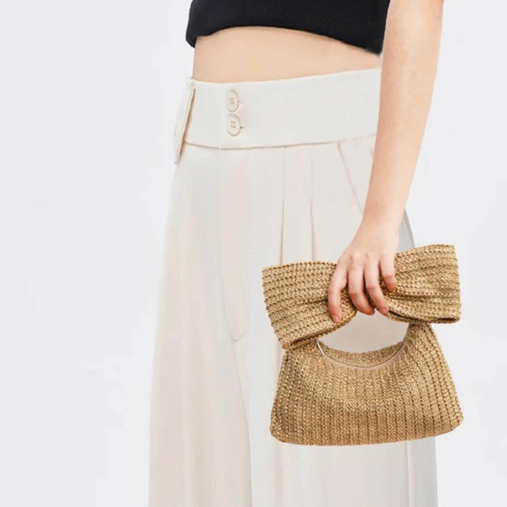Bowknot Straw Woven Handbag