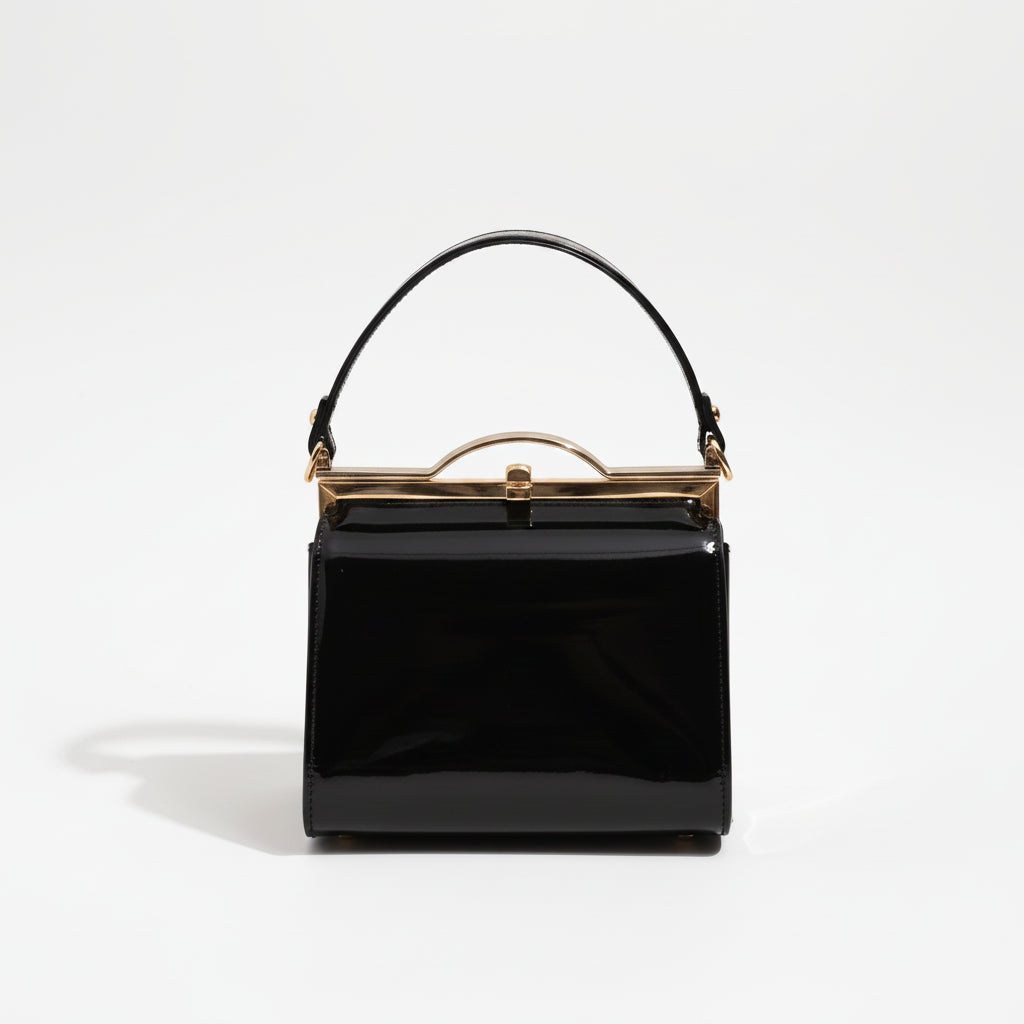 Highlight Cute Simple Patent Leather Pearlescent Leather Handheld Hard Shell Clip Dinner Bag