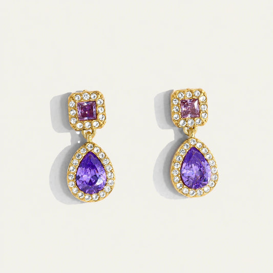 Purple Crystal Drop Earrings