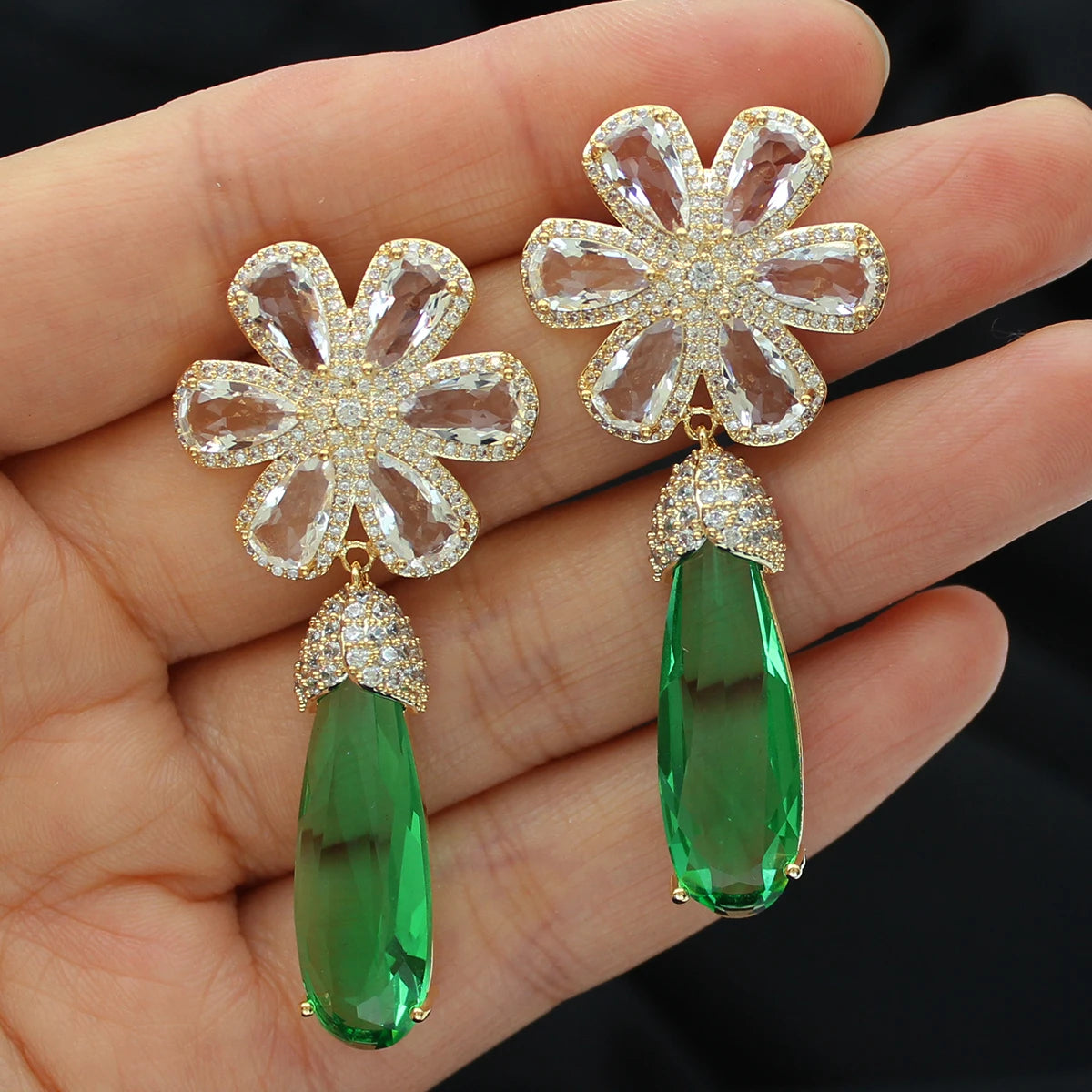 Colorful Purple Green Dangle Earrings for Women Luxury Jewelry Wedding Evening Party Big Drop Earrings Elegant Female Gift