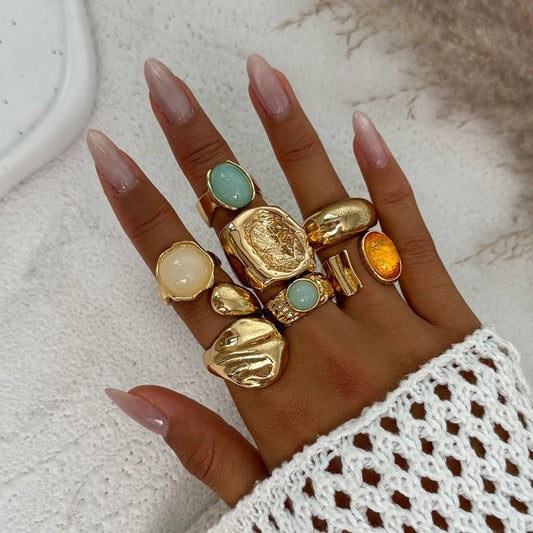 Gold Crystal Ring Set