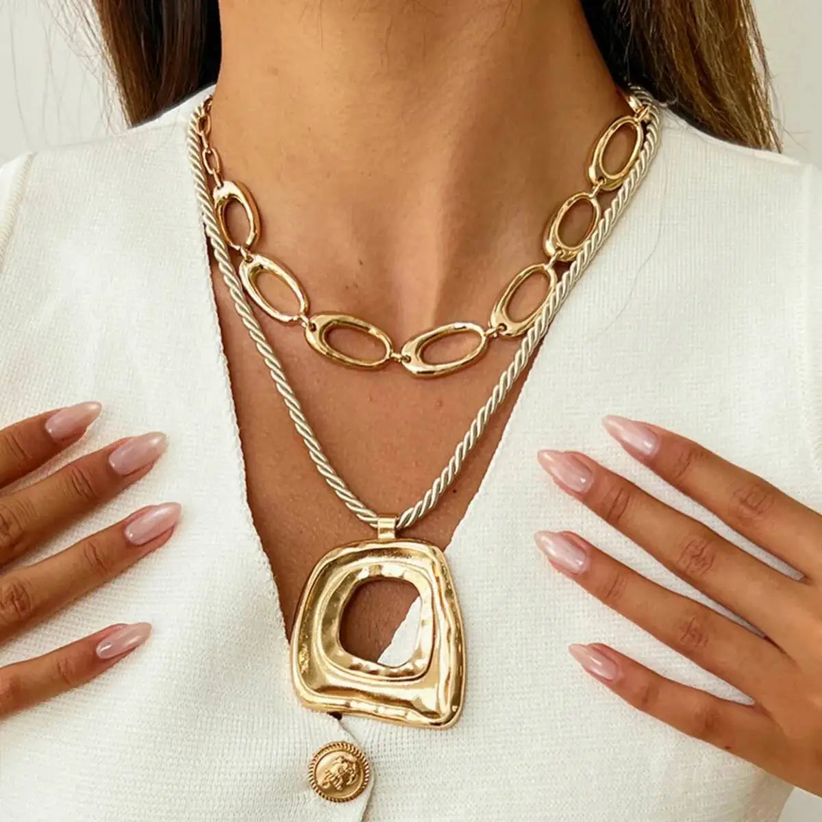Geometric Square Necklace Set