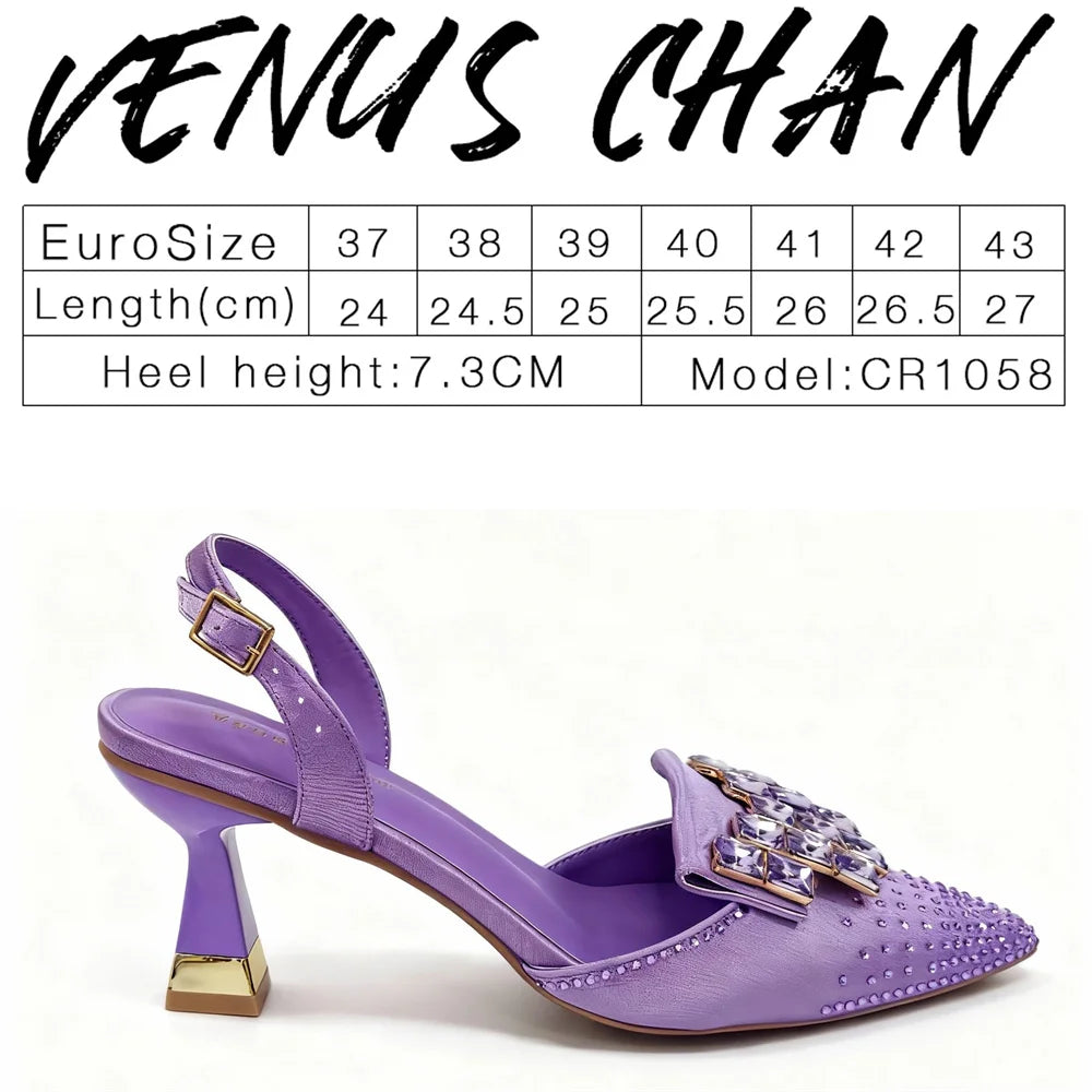 Venus Chan 2026 Elegant Green Slingback Heels with Rhinestones – Italian Design, Pointed Toe Bridal & Evening Party Footwear