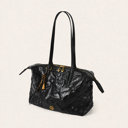 FOXER Crinkled Leather Tassel Tote Bag