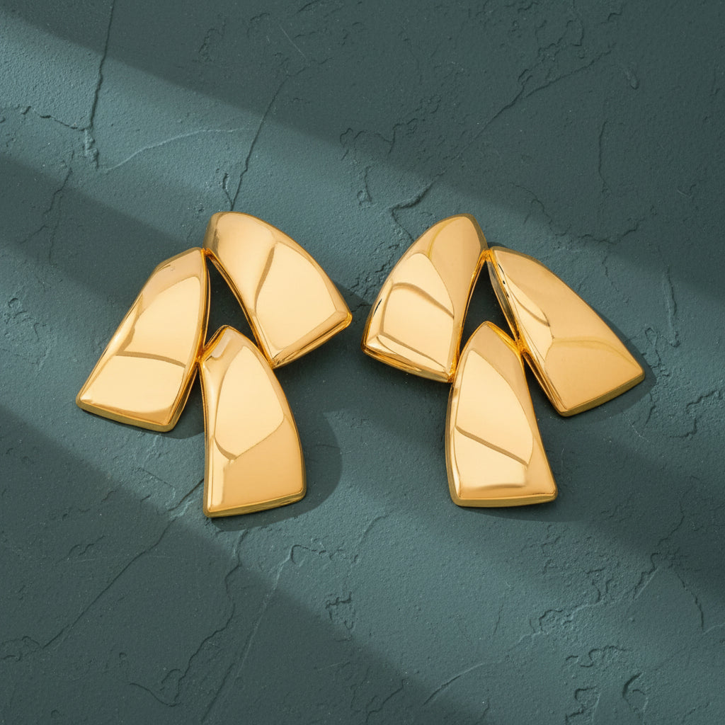 Shiny Polished Three-Layer Trapezoidal Gold Dangle Earrings for Women, Geometric Multi-Piece Splicing Earrings, Minimalist Trendy Party Statement Jewelry