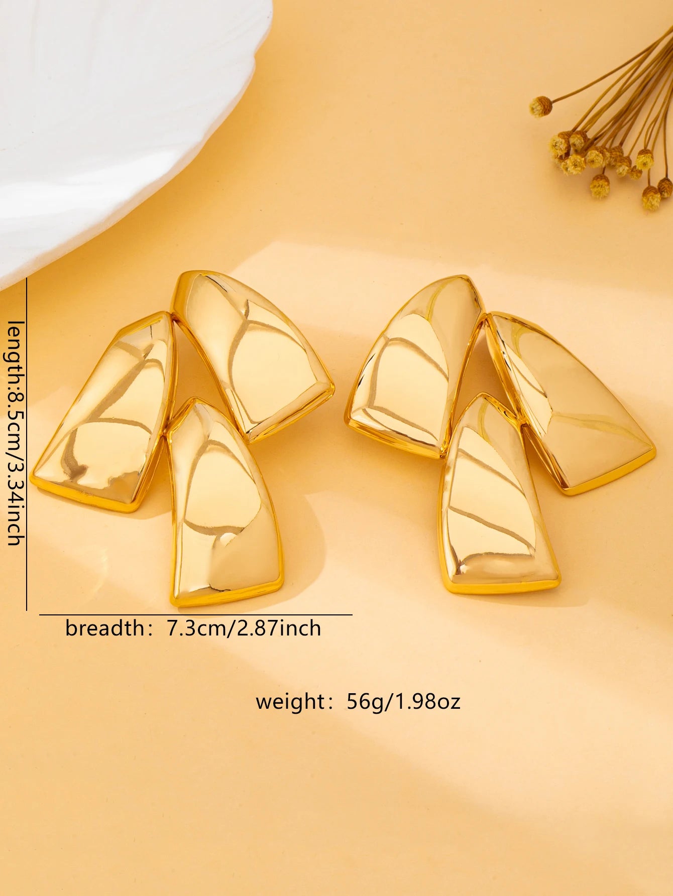 Shiny Polished Three-Layer Trapezoidal Gold Dangle Earrings for Women, Geometric Multi-Piece Splicing Earrings, Minimalist Trendy Party Statement Jewelry