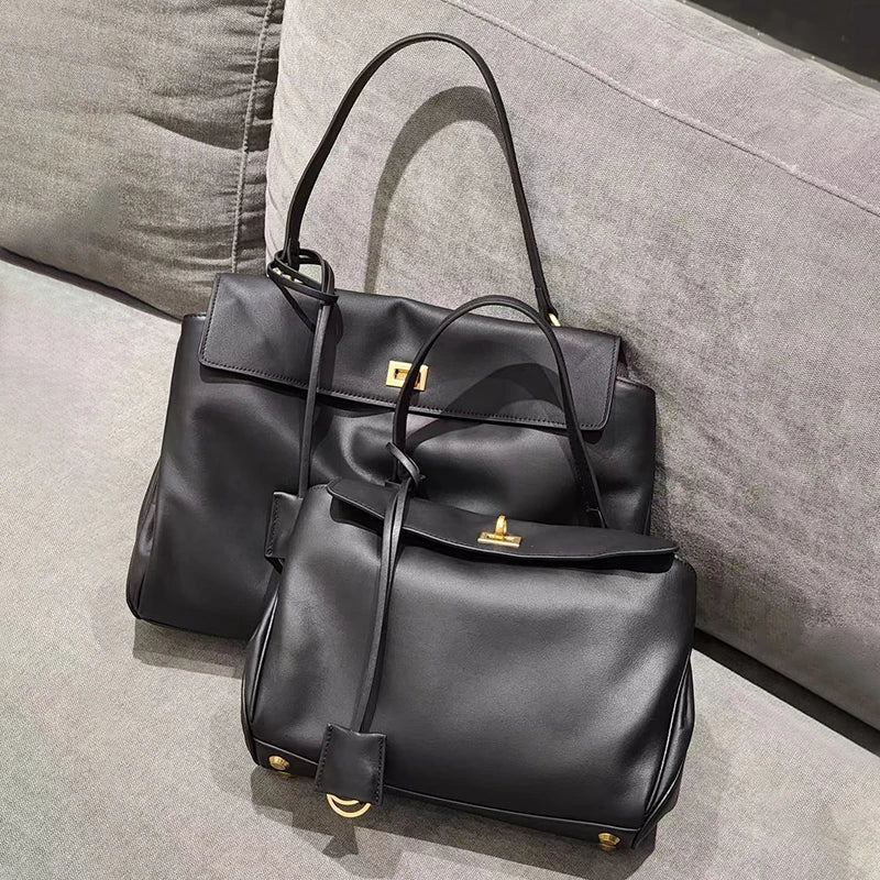 Leather Top Handle Tote Bag
