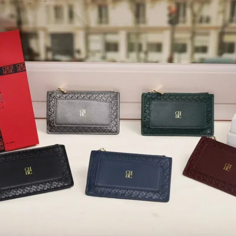 Embossed PU Leather Card Holder Zipper Coin Purse Slim