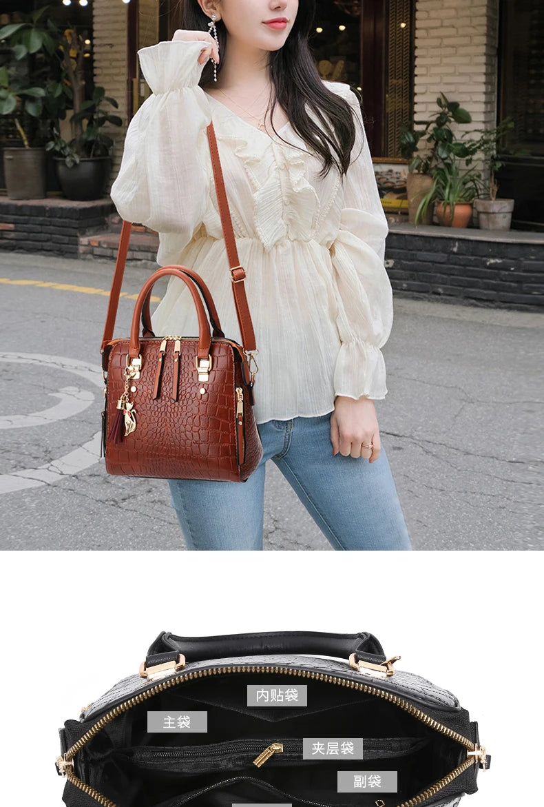 Crocodile Embossed Satchel Tote Bag