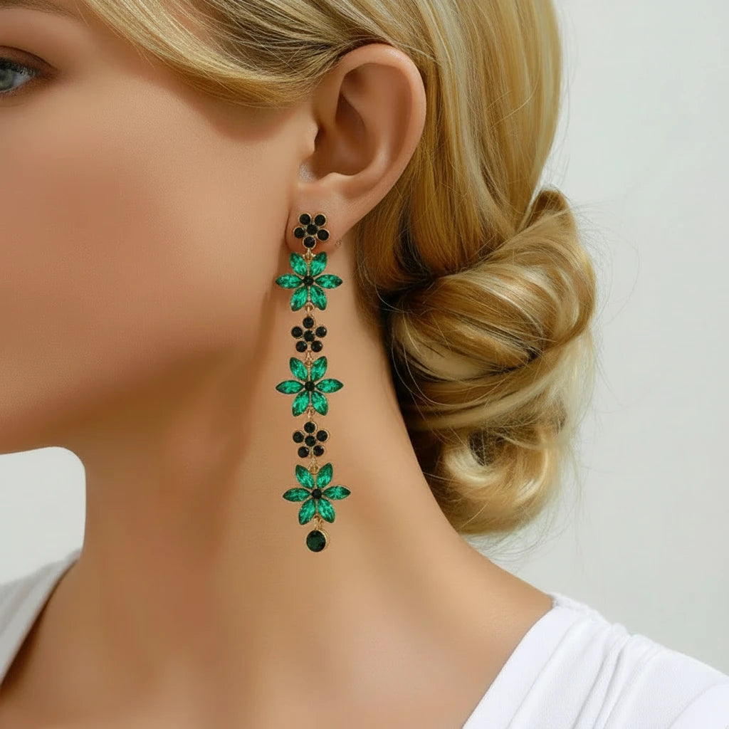 Romantic Shiny Glass Flower Dangle Drop Earrings