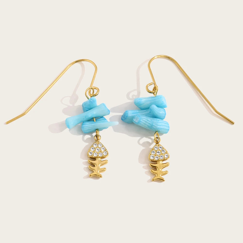 Blue Coral-Inspired Fishbone Earrings