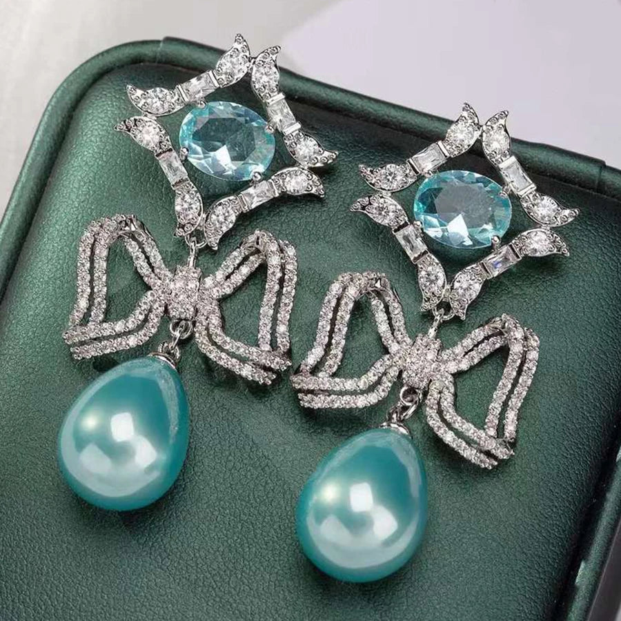 Colorful Purple Green Dangle Earrings for Women Luxury Jewelry Wedding Evening Party Big Drop Earrings Elegant Female Gift
