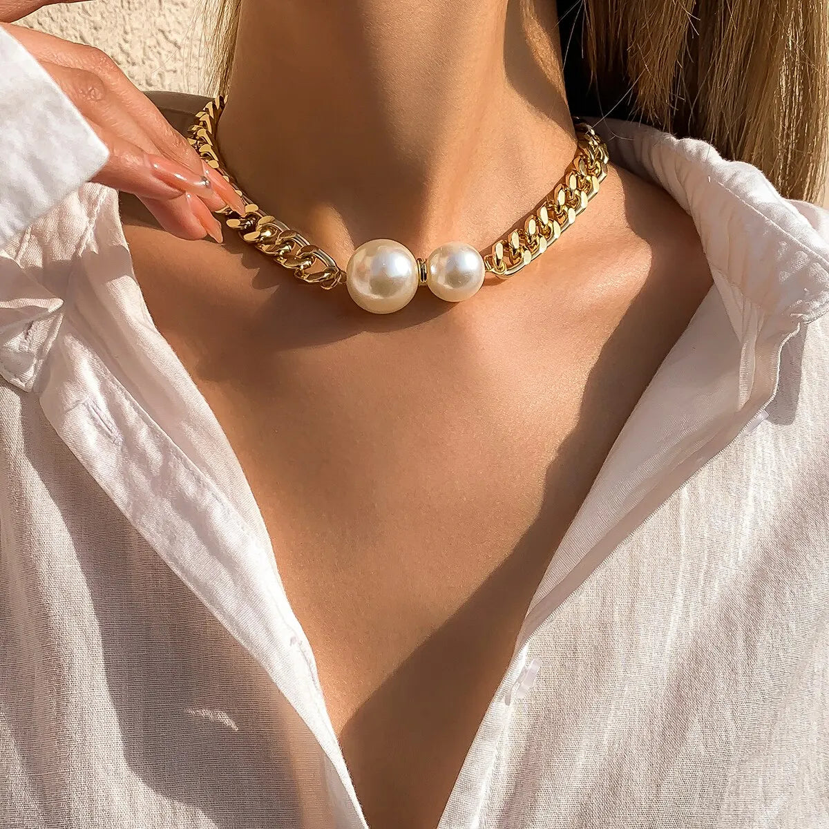 Vintage Pearl Cuban Chain Necklace