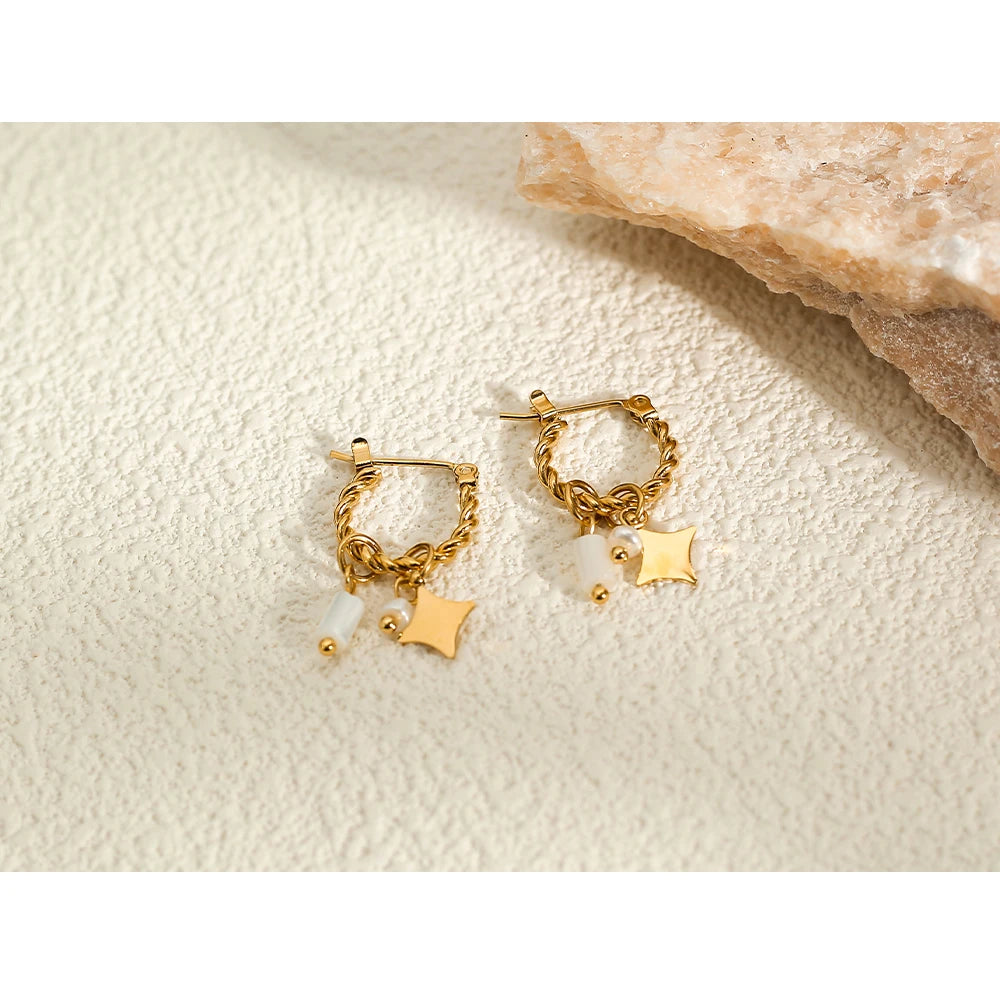 Pearl & Shell Charm Hoop Earrings