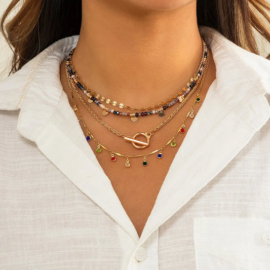 Colorful Crystal Layered Choker Set