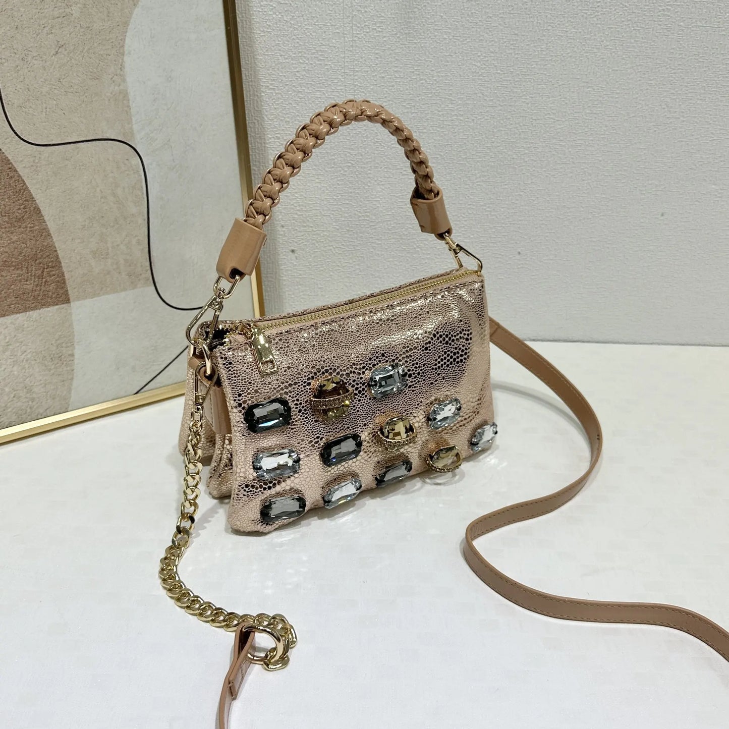 Diamond Leather Crossbody Shoulder Bag