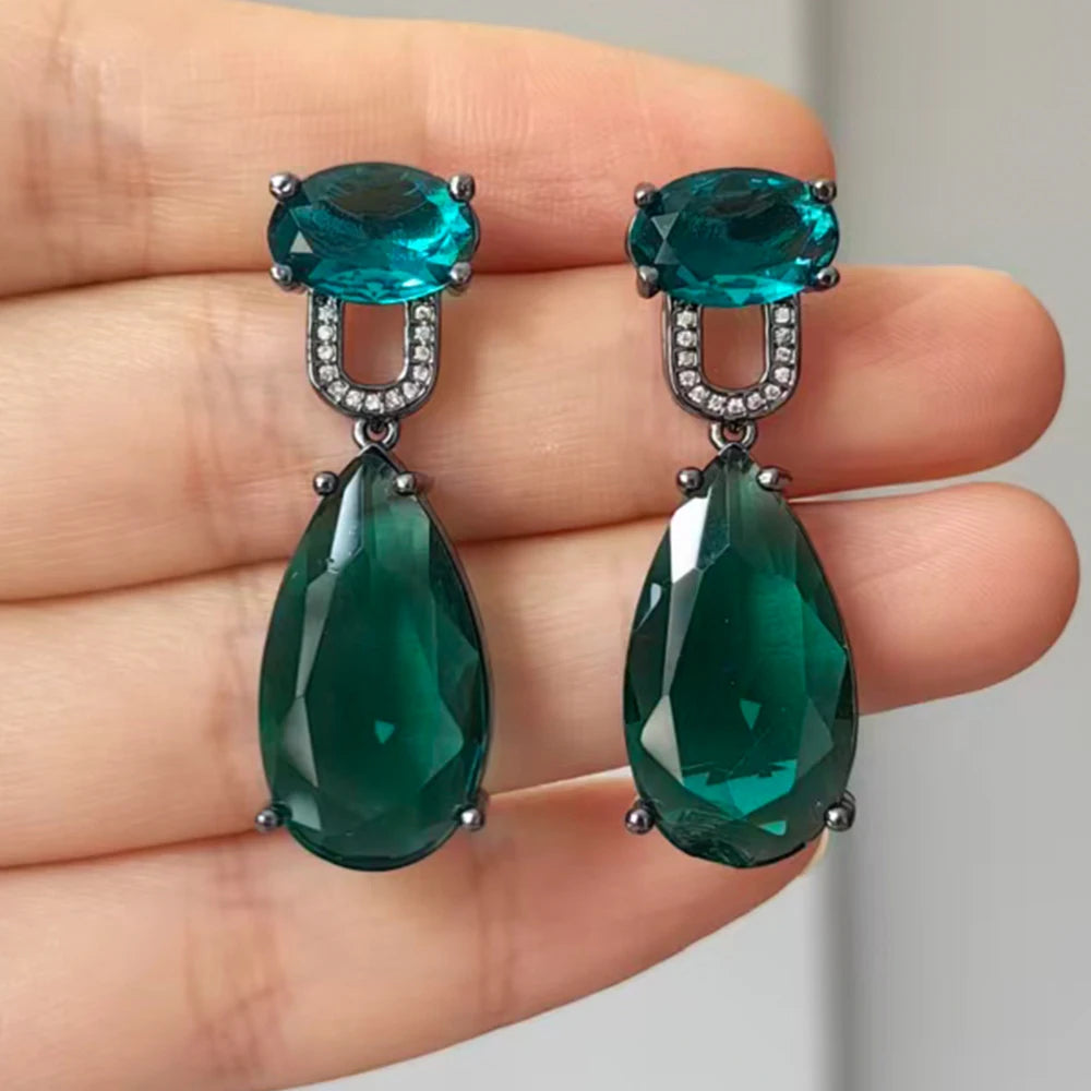 Colorful Purple Green Dangle Earrings for Women Luxury Jewelry Wedding Evening Party Big Drop Earrings Elegant Female Gift