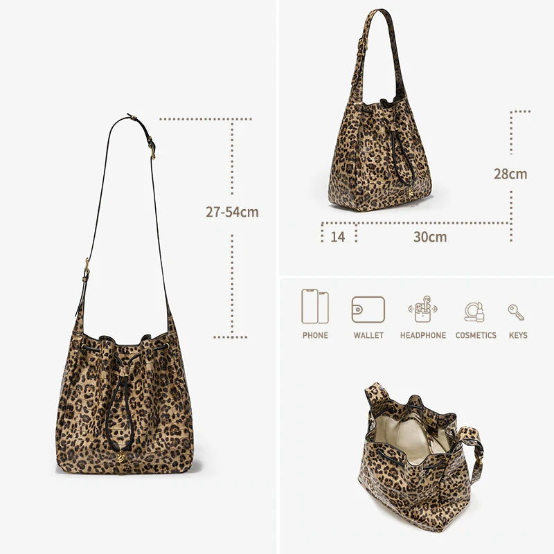 BAFELLI Leopard Print Leather Shoulder Bag