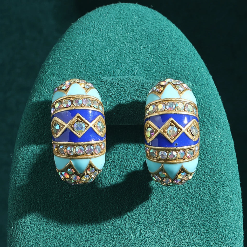 Vintage Luxury Designer Jewelry Enamel Blue Stud Earrings Quality Rhinestone Trend 2025 New Wedding Accessories Party For Woman