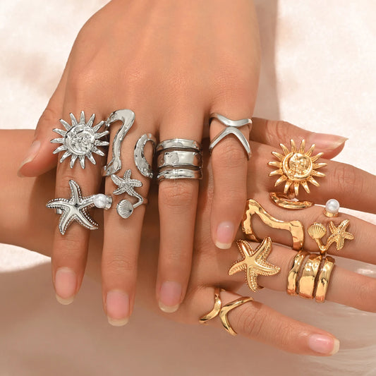 Sun & Starfish Ring Set