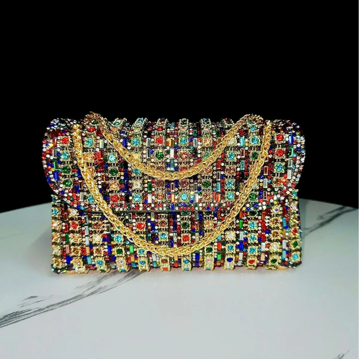 Full Rhinestone Evening Clutch Bag Luxury Leather Chain Handbag