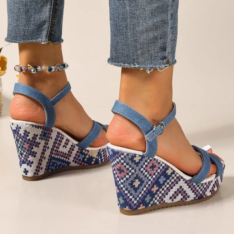 Sandals Summer Denim Wedge Heel High Heel Sandals Bohemian