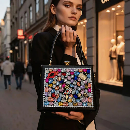 Diamond Embellished Vegan Leather Crossbody Handbag
