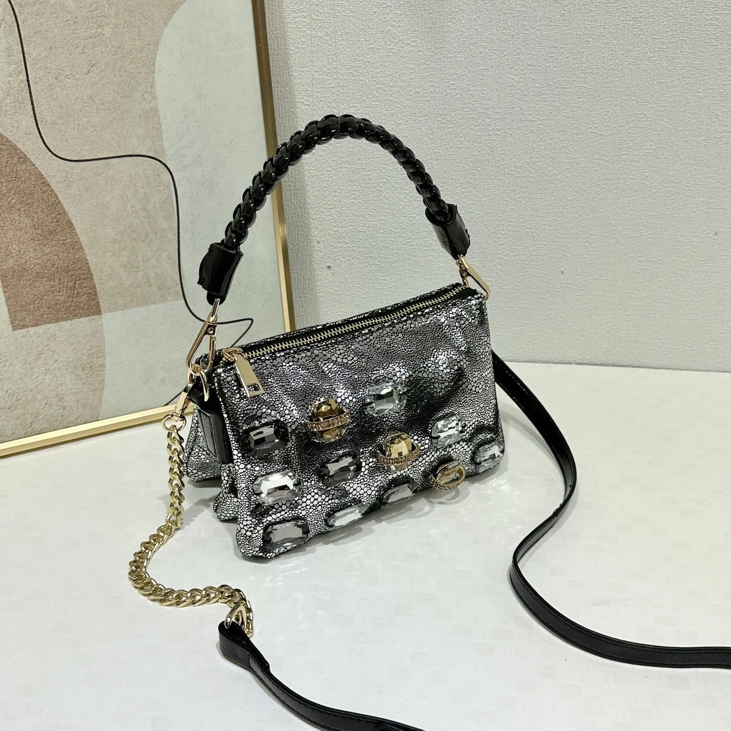 Diamond Leather Crossbody Shoulder Bag