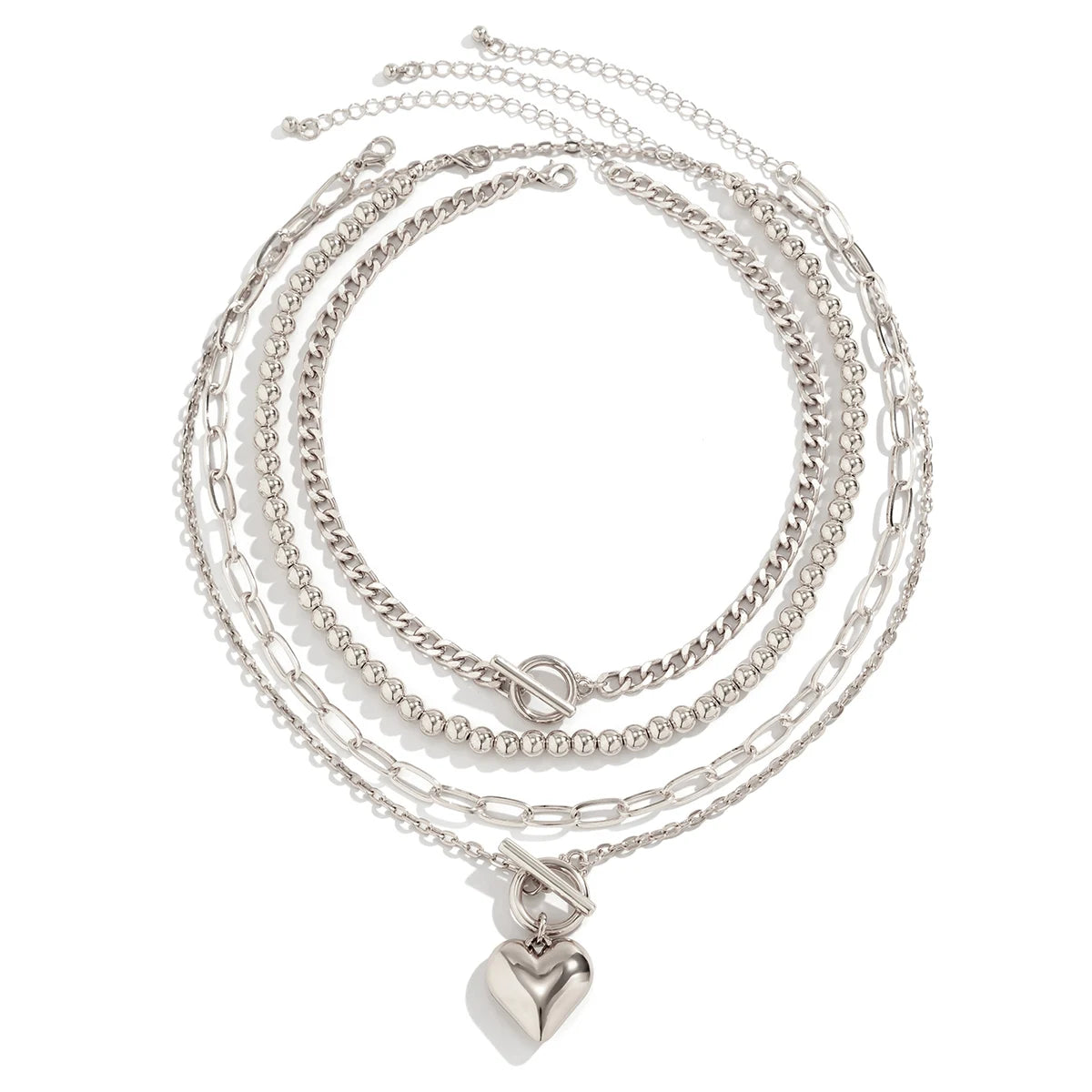 Heart Pendant Layered Necklace Set