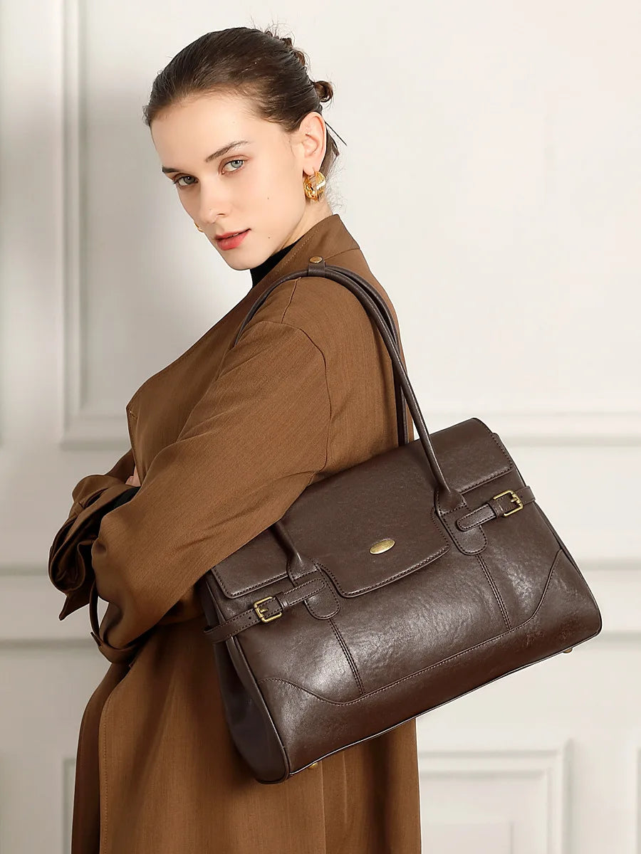 YANATARI Leather Large-Capacity Tote Bag