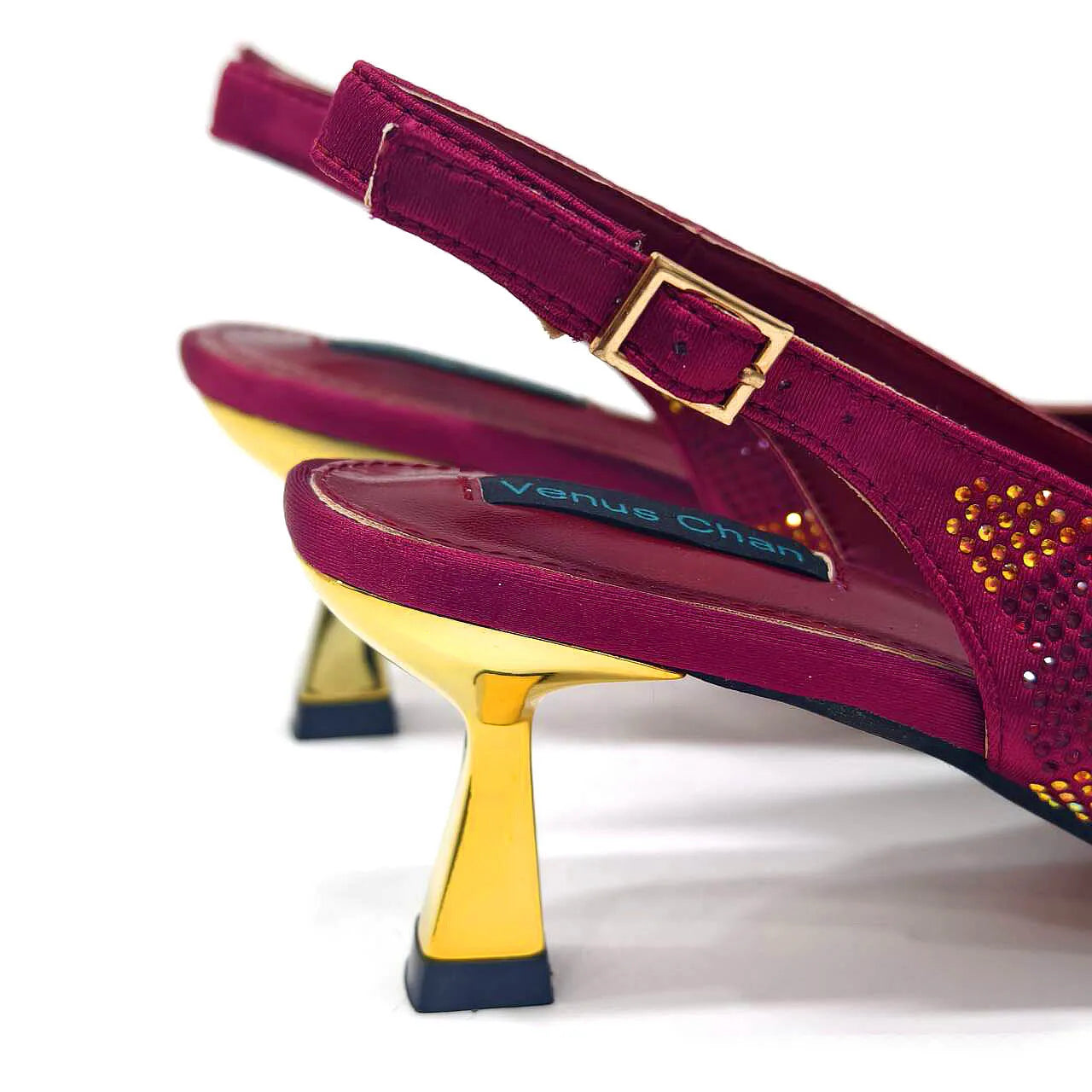 Venus Chan 2026 Italian Luxury Rhinestone Wine Pointed Toe High Heels with Matching Bag Set – Ideal for Parties and Special