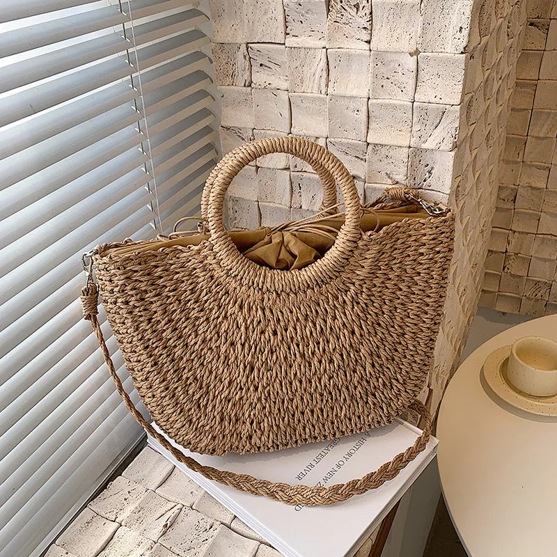 Handwoven Straw Beach Tote Bag